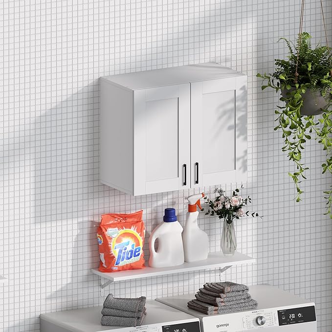 White Laundry Room Cabinets and Storage