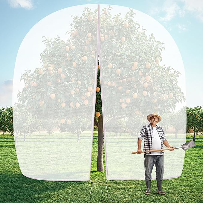 12.6 * 12FT Large Fruit Tree Netting, Tree Nets for Fruit Trees with Zipper and Drawstring, Insect Netting Barrier for Garden Blueberry Bushes Cherry Peach Apple Protection from Squirrels Birds Pests