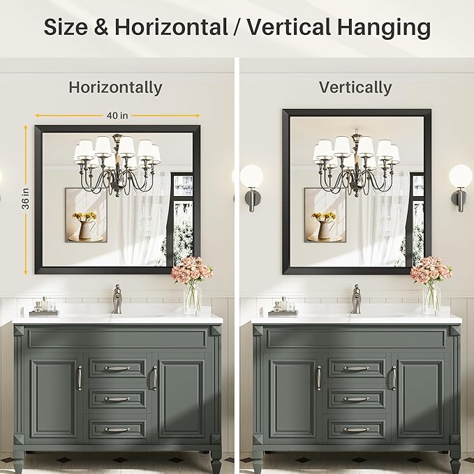 Briivue 40x36 Inch Black Bathroom Mirror