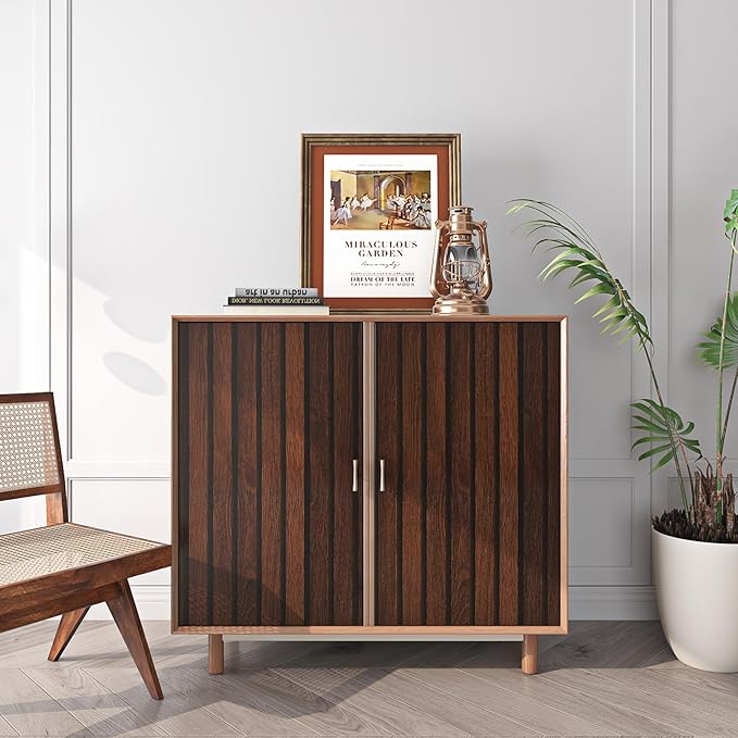FunStick Brown Slats Wood Wallpaper Peel and Stick Removable Walnut Wood