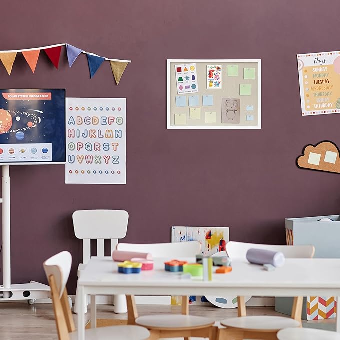 DAHAPYBOO Cork Board with Linen White, Bulletin Board 23"x17" Hanging Corkboards