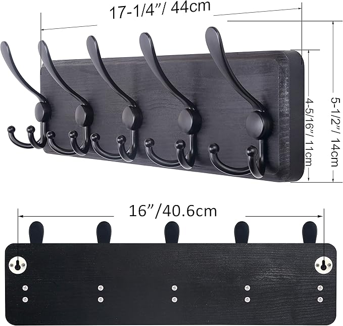 SKOLOO Rustic Wall Mounted Coat Rack: 16" Stud Spacing, Pine Real Wood Plank