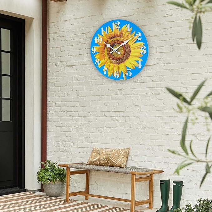 Large Sunflower Decor Wall Clocks, Waterproof Glass Wall Clock