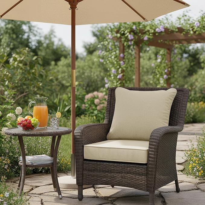Summsun Patio Chair Cushions 24 x 24 Inch, Faux Linen Outdoor Furniture Cushions, Water Resistant Backrest and Deep Seat Cushion Set with Ties, Removable Cover, Non-Slip Bottom, Beige