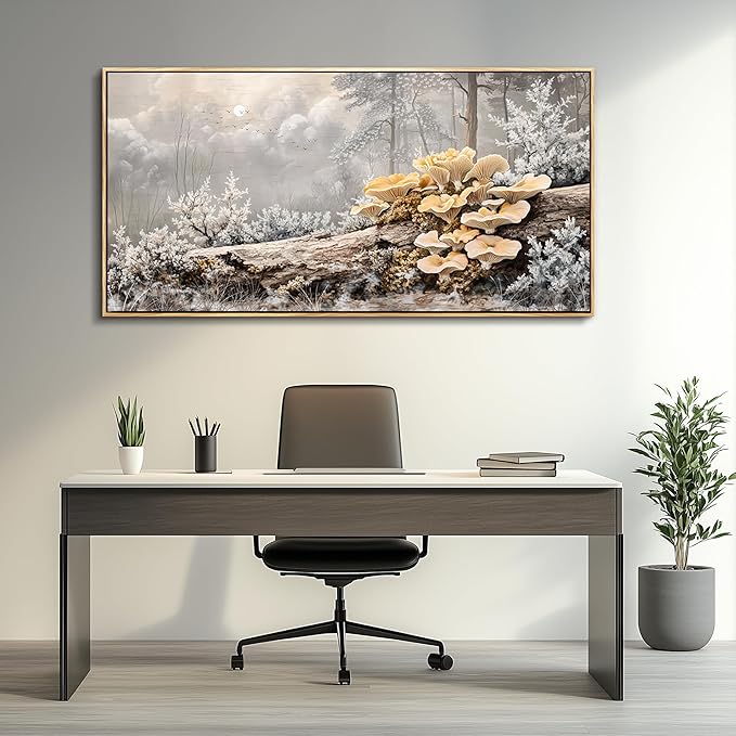 QIYILEXWART Large Wall Decor For Living Room Canvas Wall Art For Office Modern Wall Decorations For Bedroom Moonlit Forest Mushroom Landscape Painting Farmhouse Pictures Artwork Home Decor 24x48