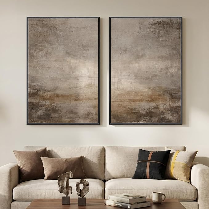 Large Framed Neutral Abstract Wall Art Set of 2