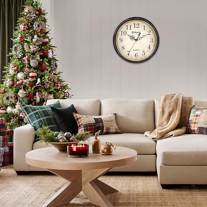 Geevon Retro Silent 12 Inch Wall Clock Non Ticking, Rustic Vintage Clock Quartz