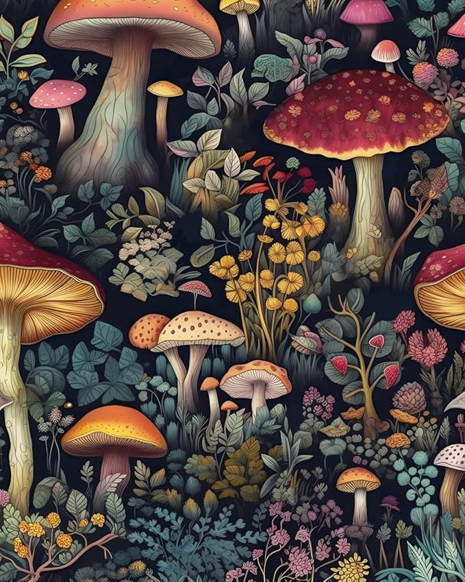 BOKEBEVE Mushroom Wallpaper Peel and Stick Floral Contact Paper Vintage Leaf
