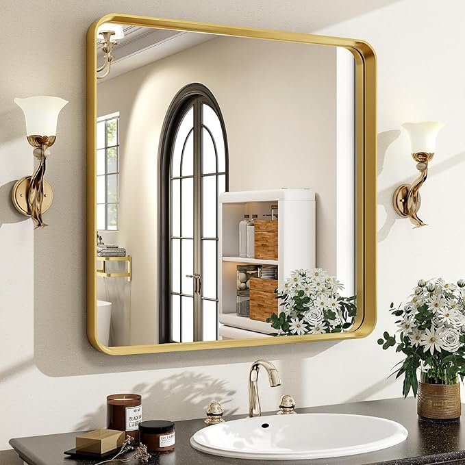 30"x 30" Gold Bathroom Mirror