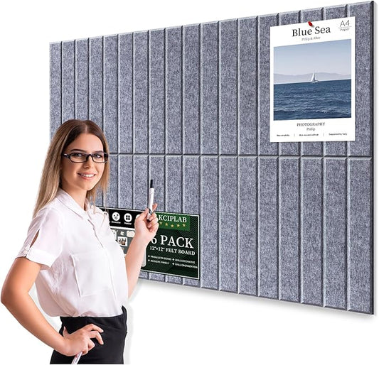 Large Cork Bulletin Board for Wall 36"x24", 6 Pack Felt Slat Wall Panel Tiles