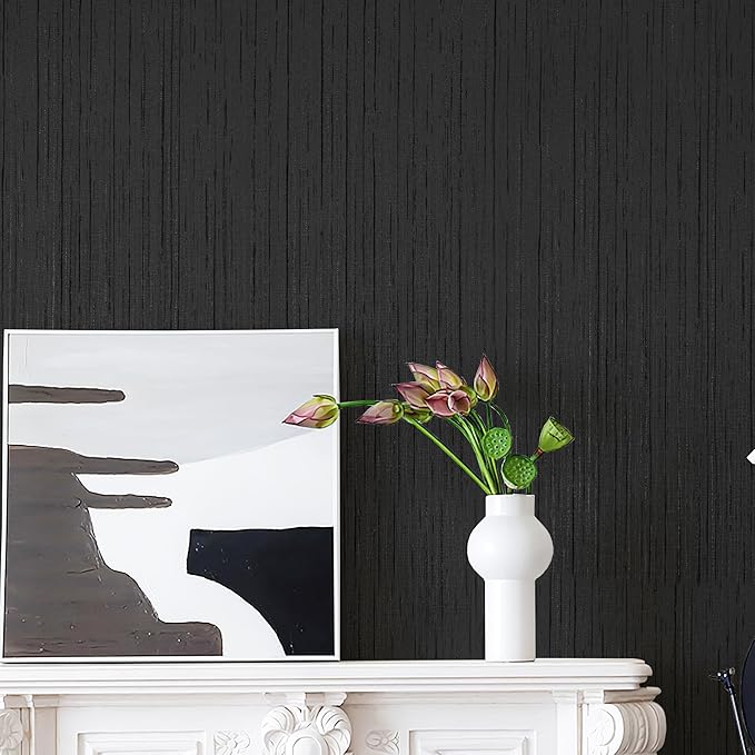 Dviolet Black Grasscloth Textured Fabric Contact Paper