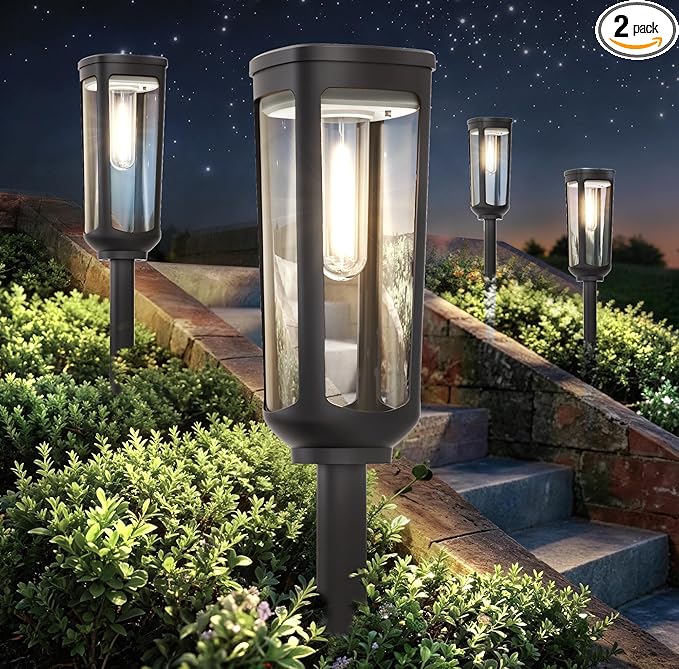 Solar Pathway Lights Outdoor Waterproof IP65, 2 Pack Cool White Solar Walkway Lights, Auto On/Off Outdoor Light for Lawn Garden Patio Driveway Decor Landscape Lighting