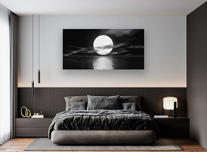 Cao Gen Decor Art S06462 Wall Art Canvas Sea White Full Moon in Night Picture