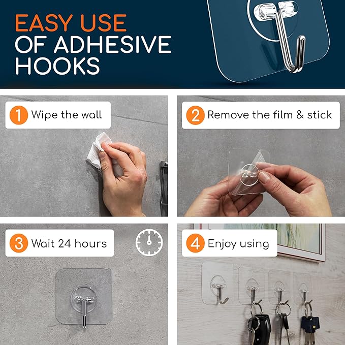 GLUIT Adhesive Wall Hooks for Hanging Heavy Duty 22 lbs Hooks for Walls No Drill
