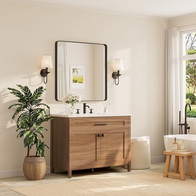 TETOTE Black Framed Mirrors for Bathroom, 36 x 36 Inch Modern Wall Mounted