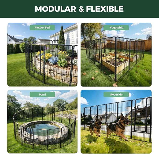 FXW Garden Fence Outdoor for the Yard – 45in(H) x 36.4ft(L) Heavy Duty Metal Animal Barrier for Dog, No Dig Decorative Dog Fence, 16 Panels, Black