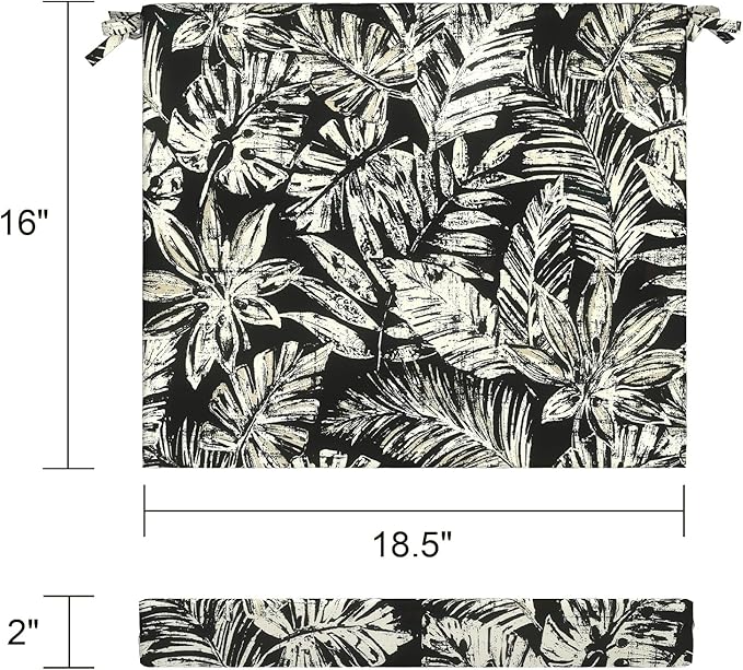 LVTXIII Outdoor Chair Cushions 18.5"x16"x2" Pack of 4, Water-Repellent Square Corner Memory Foam Seat Cushions with Ties for Garden Patio Furniture, Tropical Leaf Black