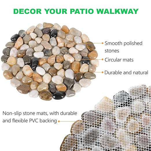 Garden Stepping Stones Outdoor Round River Stone Decorative Nature River Rocks for Landscaping Outside Walkway Patio Yard Garden Pathway (9in 6pcs Pack)