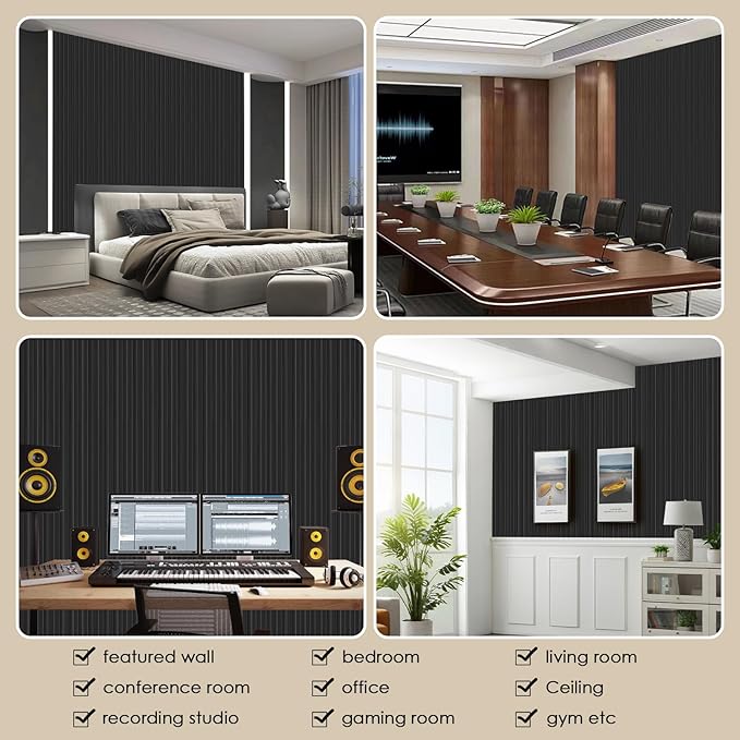 16-Pack 3D Slat Wall Panels — Soundproof Faux Wood Panels
