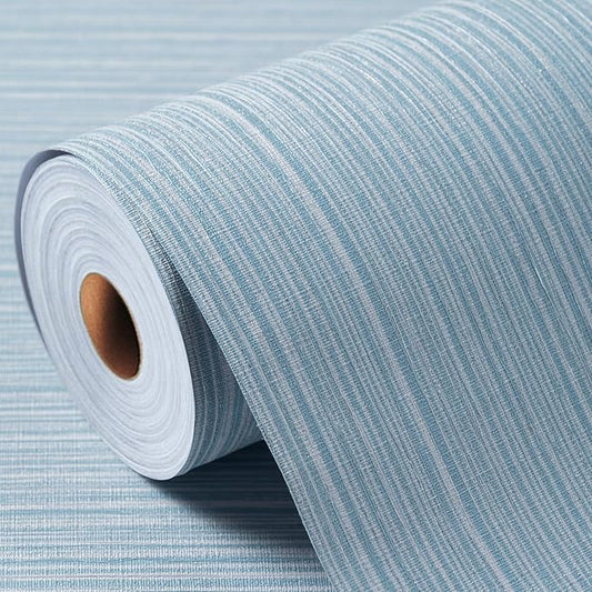 Grasscloth Textured Wallpaper Light Blue Peel and Stick 24inX393in Fabric Wall