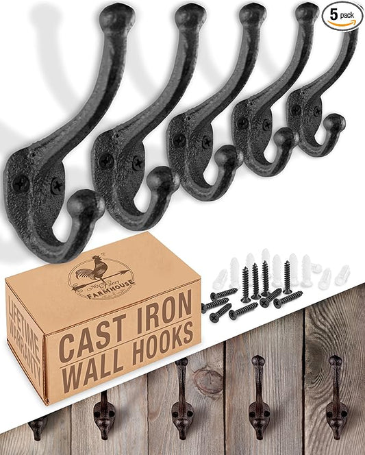 Rustic Cast Iron Coat Hooks Wall Mounted Farmhouse Decorative Wall Hooks
