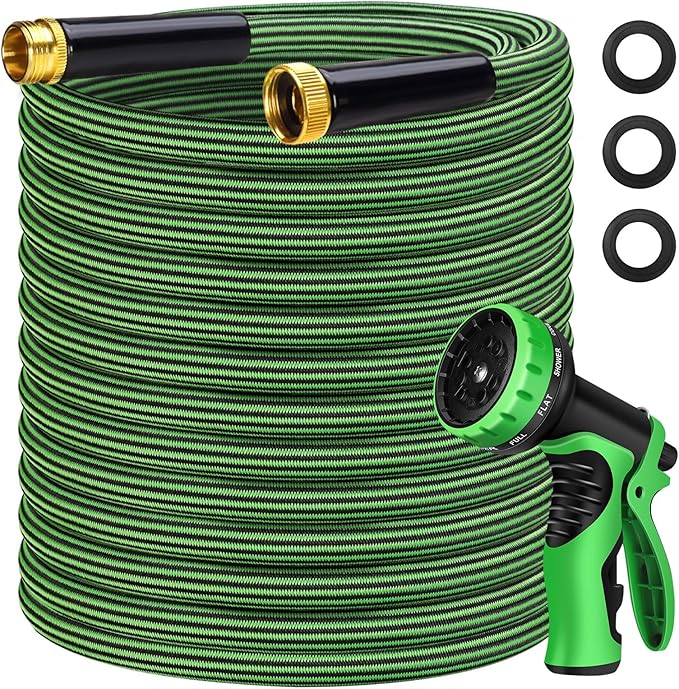 Garden Hose 100 ft Flexible Non-Expandable Water Hose Kink-Free Ultra Lightweight Leak-Proof Durable Portable Wear-Resistant Hoses Pipe with 3/4" Brass Fittings for Outdoor Yard Lawn Car Wash