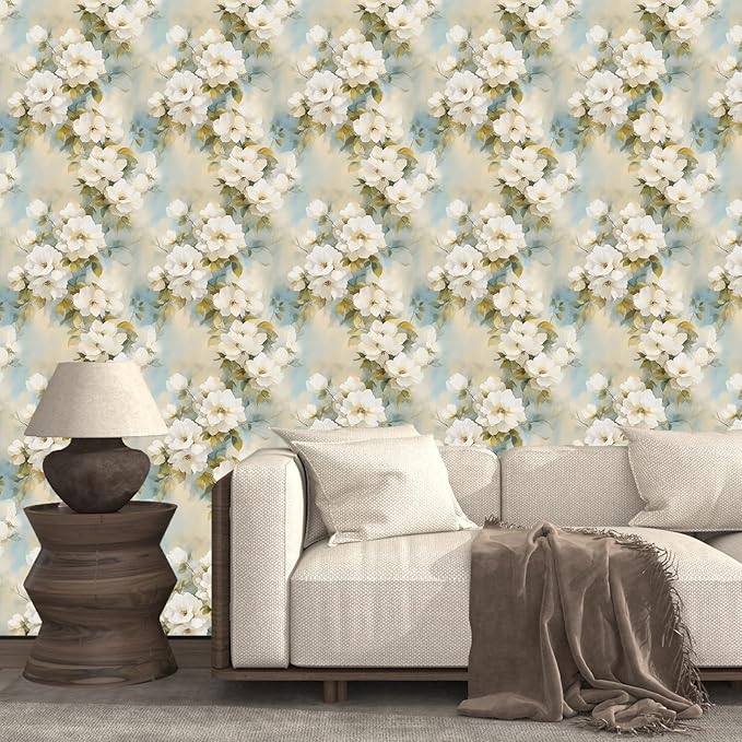 Floral Wallpaper Peel and Stick Vintage Beige Flowers Contact Paper Vinyl