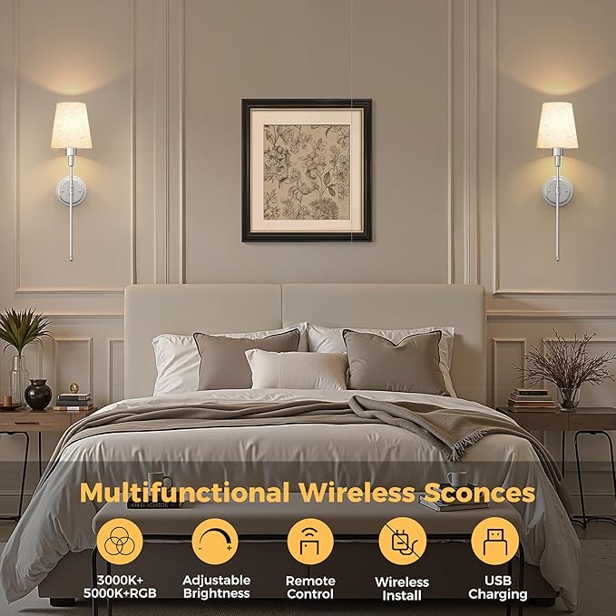 DORESshop Battery Operated Wall Sconce Set of 2, 7 Color Wireless Wall Light