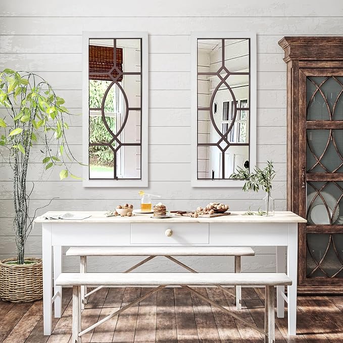 Farmhouse Mirror for Wall Decor: 43.3" x 17.7" Large Rustic Windowpane Mirrors