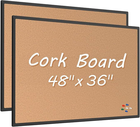 2-Pack Cork Board Bulletin Board 48 x 36, Office Board