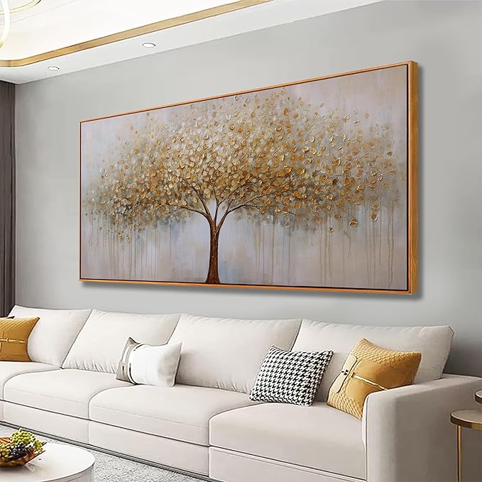 Abstract Wall Art Gold Tree of Life Framed Artwork Canvas Painting Textured