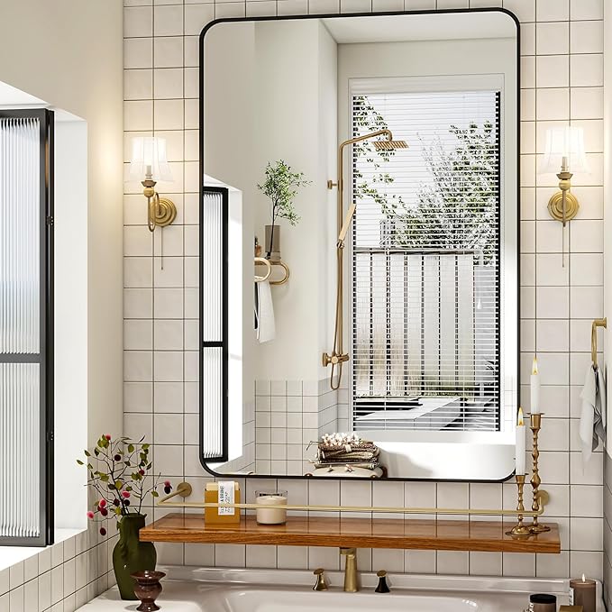 Easly 30 x 48 Inch Bathroom Mirror, Rounded Rectangular Vanity Mirror