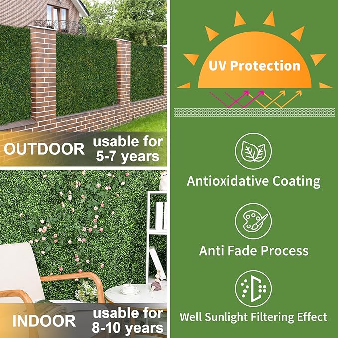 Luyue 12PCS 20”×20” Boxwood Panels, Artificial Grass Wall Panels Fake Greenery