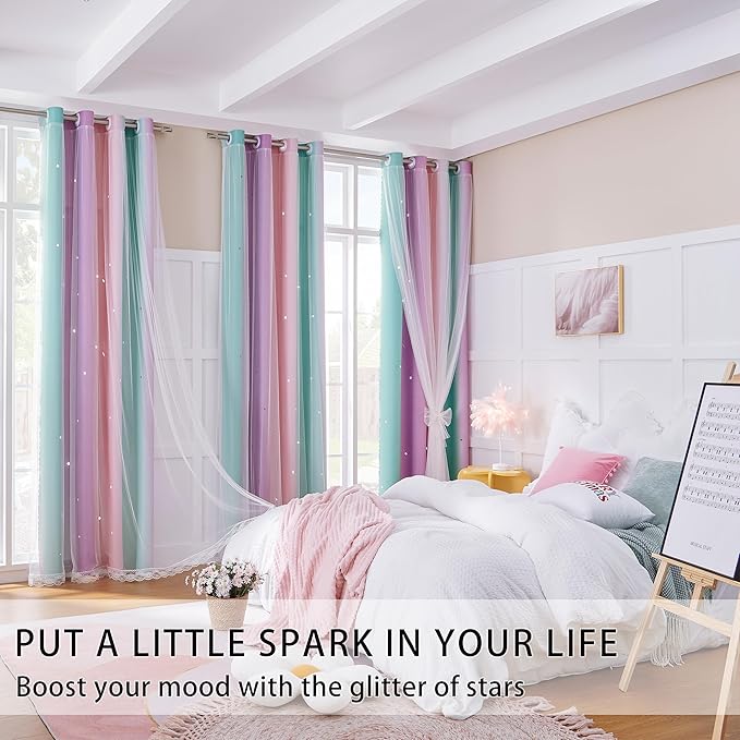 XiDi Curtains for Girls Bedroom Kids Room Unicorn Princess Theme Room Darkening