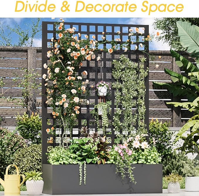 Metal Planter Box with Trellis, Planter Box Trellis with Privacy Screen and