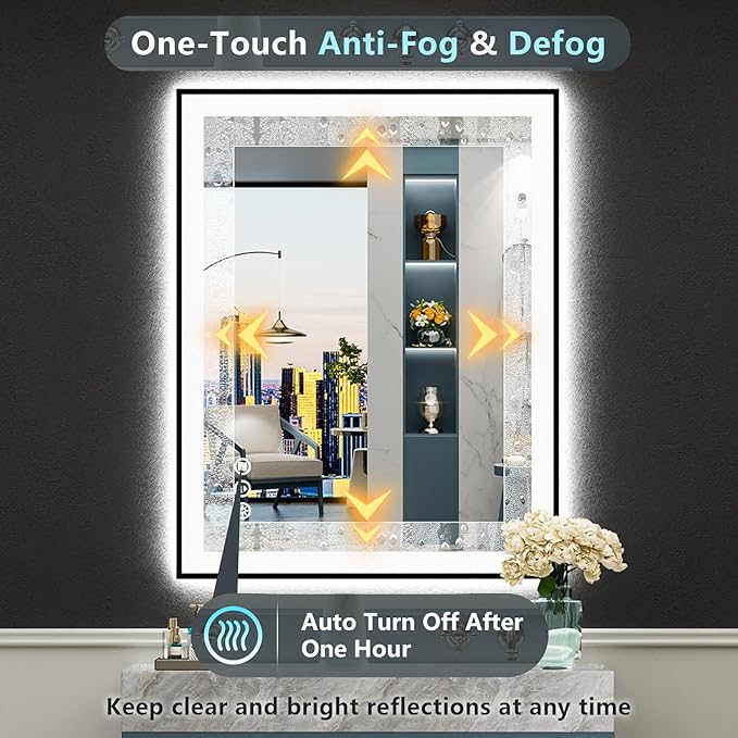 28x32 Black Framed LED Bathroom Mirror