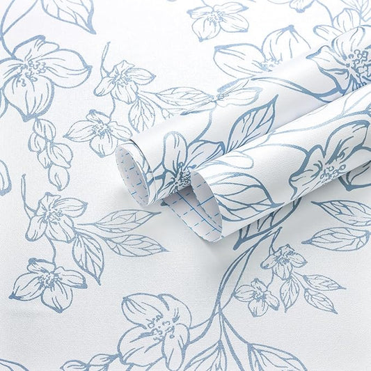 Ismoon Floral Wallpaper Peel and Stick Blue and White Contact Paper Vintage