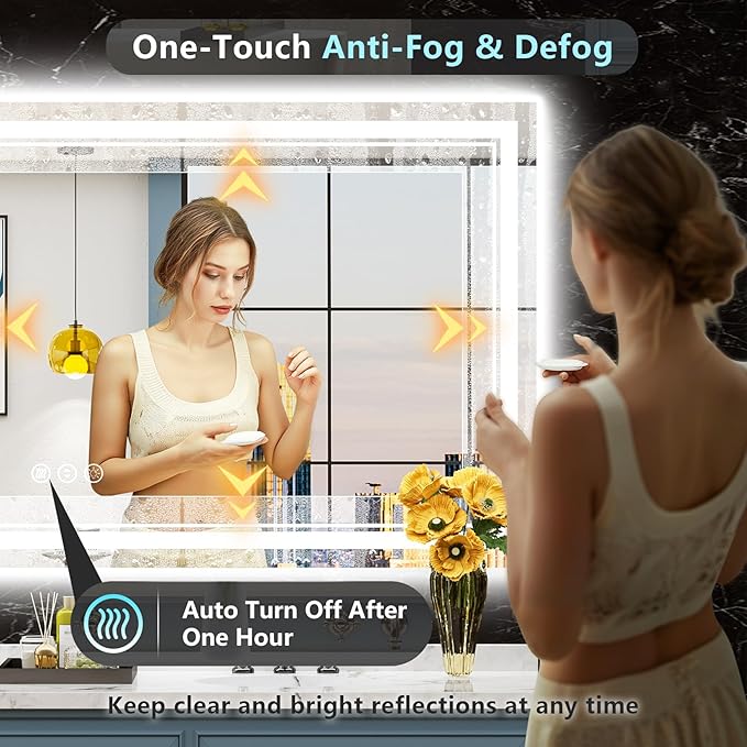72x40 LED Bathroom Mirror with Lights, Backlit and Front Lit Anti-Fog Lighted