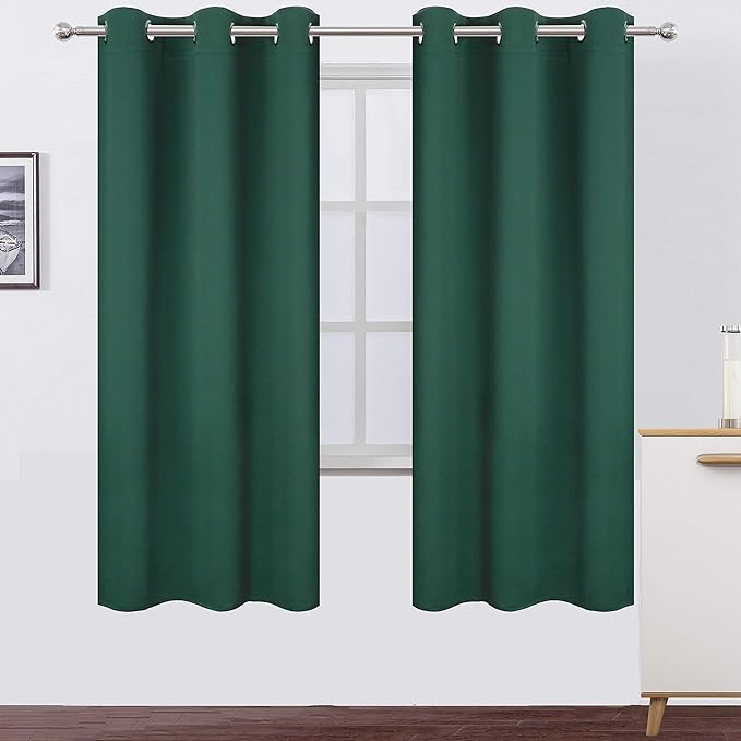 LEMOMO Dark Green Thermal Blackout Curtains/42 x 72 Inch/Set of 2 Panels Room