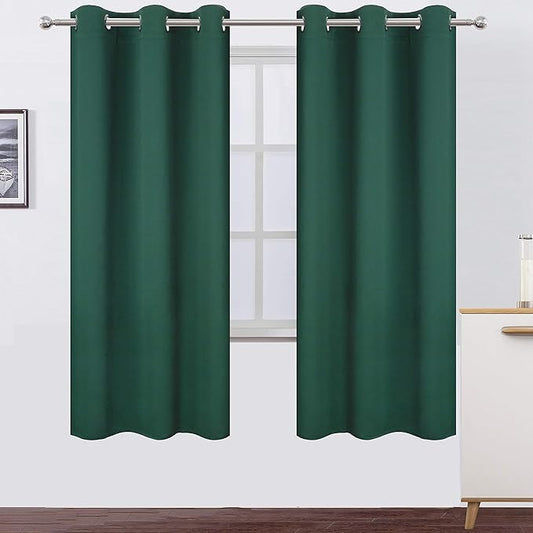 LEMOMO Dark Green Thermal Blackout Curtains/42 x 72 Inch/Set of 2 Panels Room