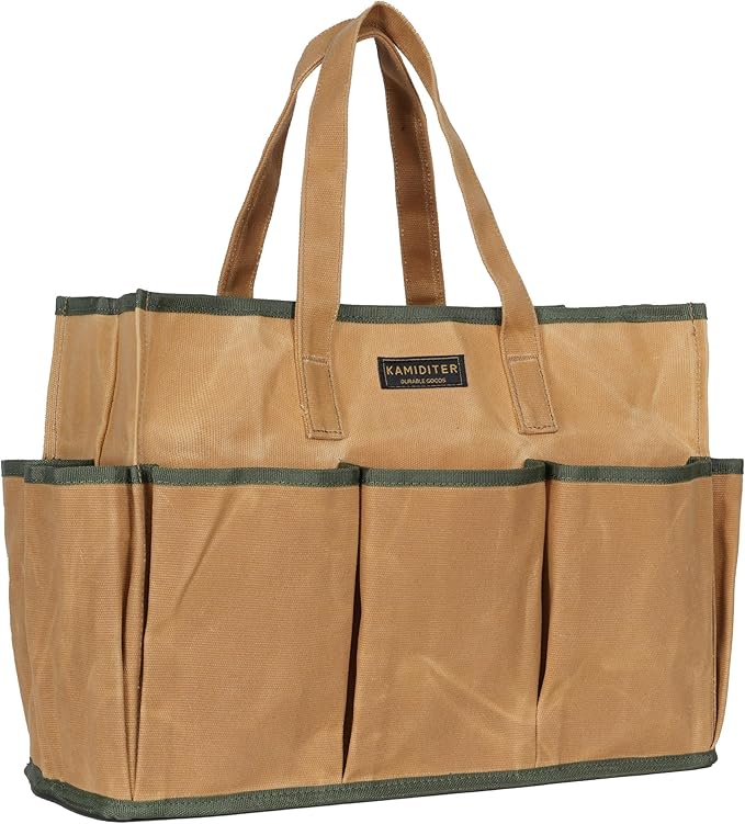 Heavy Duty 14 Inch Tool Bag Organizer with Durable Handle, Portable Canvas Toolbox, Multi-Pockets Canvas Bag Pottery Equipment Tote, Khaki