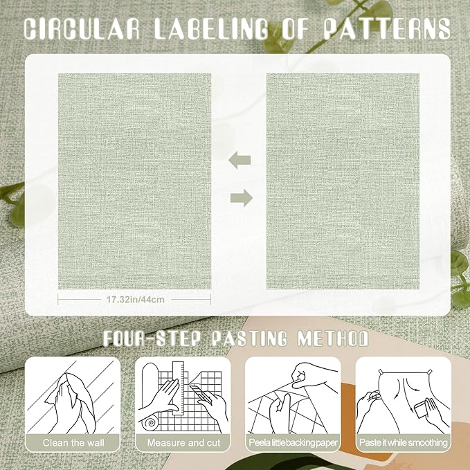 Amiya Grasscloth Wallpaper 17.3"x120" Sage Green Peel and Stick Faux Fabric