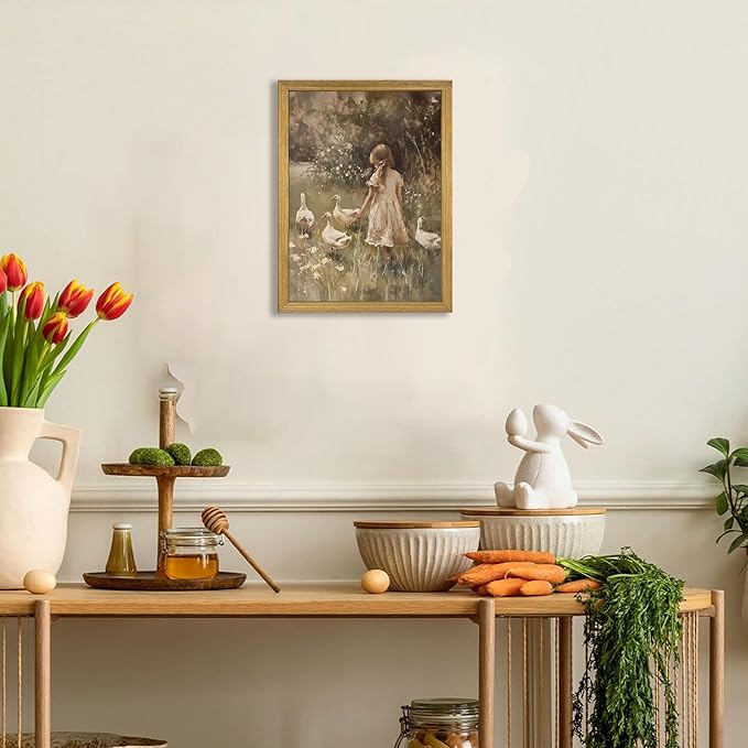 Wood Framed Canvas Wall Art, Vintage Girl