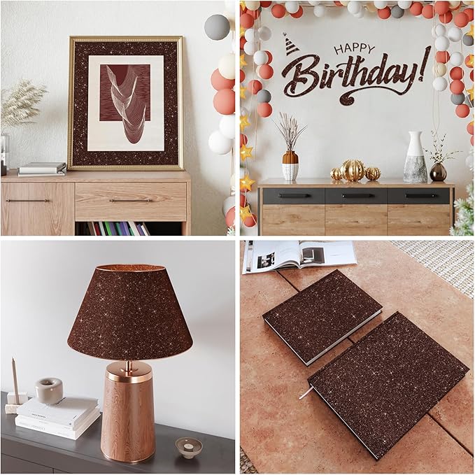 CRE8TIVE 8"x354" Glitter Wallpaper Dark Brown Peel and Stick Wallpaper Border