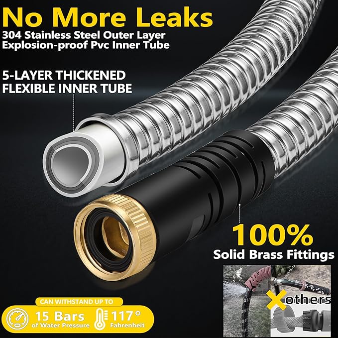 200 ft Stainless Steel Garden Hose - 2026 New Upgraded Metal Water hose - Flexible Water Hoses Pipes with Latex Core, 3/4" Solid Brass Connector - No-Expandable Watering Garden Hoses