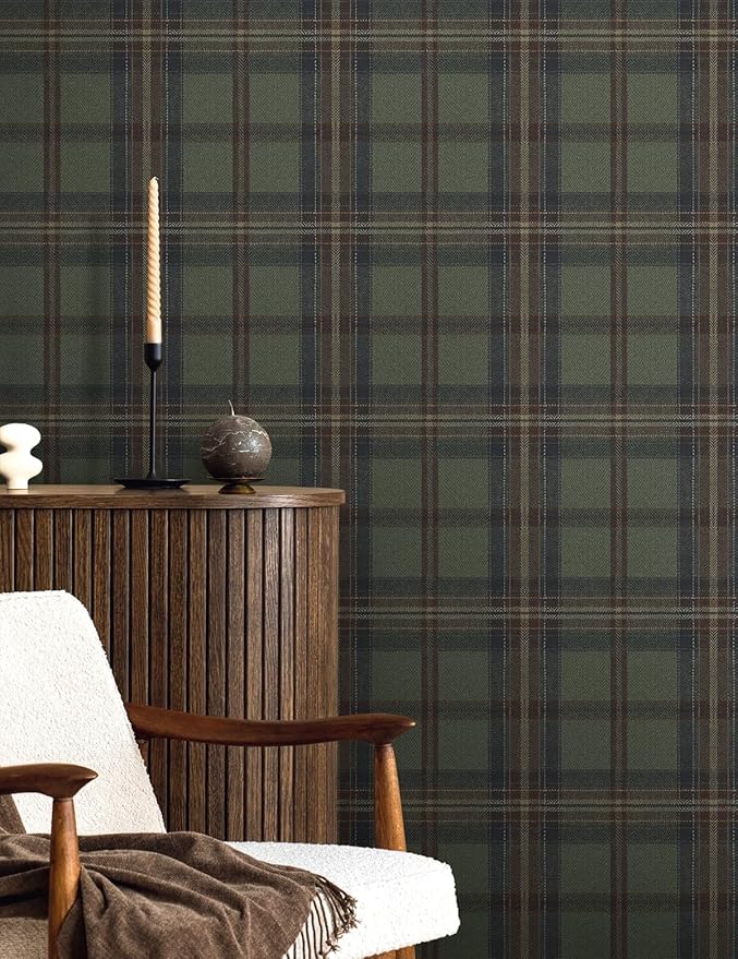 NextWall Harry & Grace Herringbone Plaid Premium Matte Non-Woven Peel and Stick