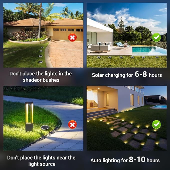 Peasur Solar Ground Lights Outdoor, 24 Pack Flat Solar Powered Disc Lights, IP68 Waterproof, Anti-Rust, Landscape Lighting for Pathway Garden Yard Lawn Walkway Landscape Driveway, Warm White