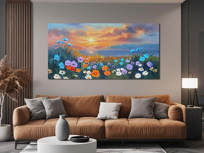 Ardemy Landscape Wall Art for Living Room Sunset Flower Large 40"x20", Canvas