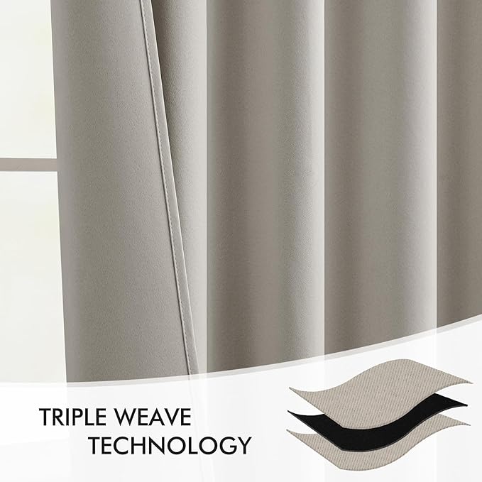 MIULEE Natural Back Tab Blackout Curtains 120 Inch Long 2 Panels Set