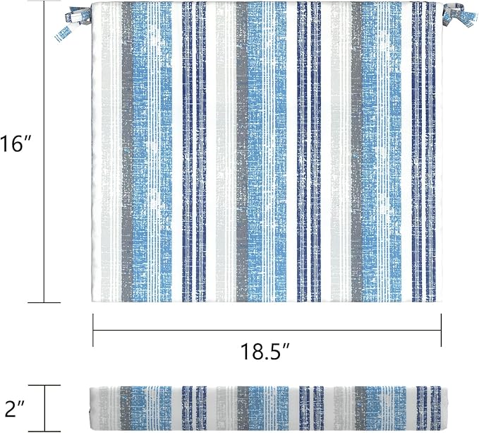 LVTXIII Outdoor Chair Cushions, Fade-Resistant Patio Furniture Cushions Outdoor Chair Pads with Ties for Dining Chairs and Garden Furniture Use, 18.5"x16"x2" 4 Pack, Stripe Layered Blue